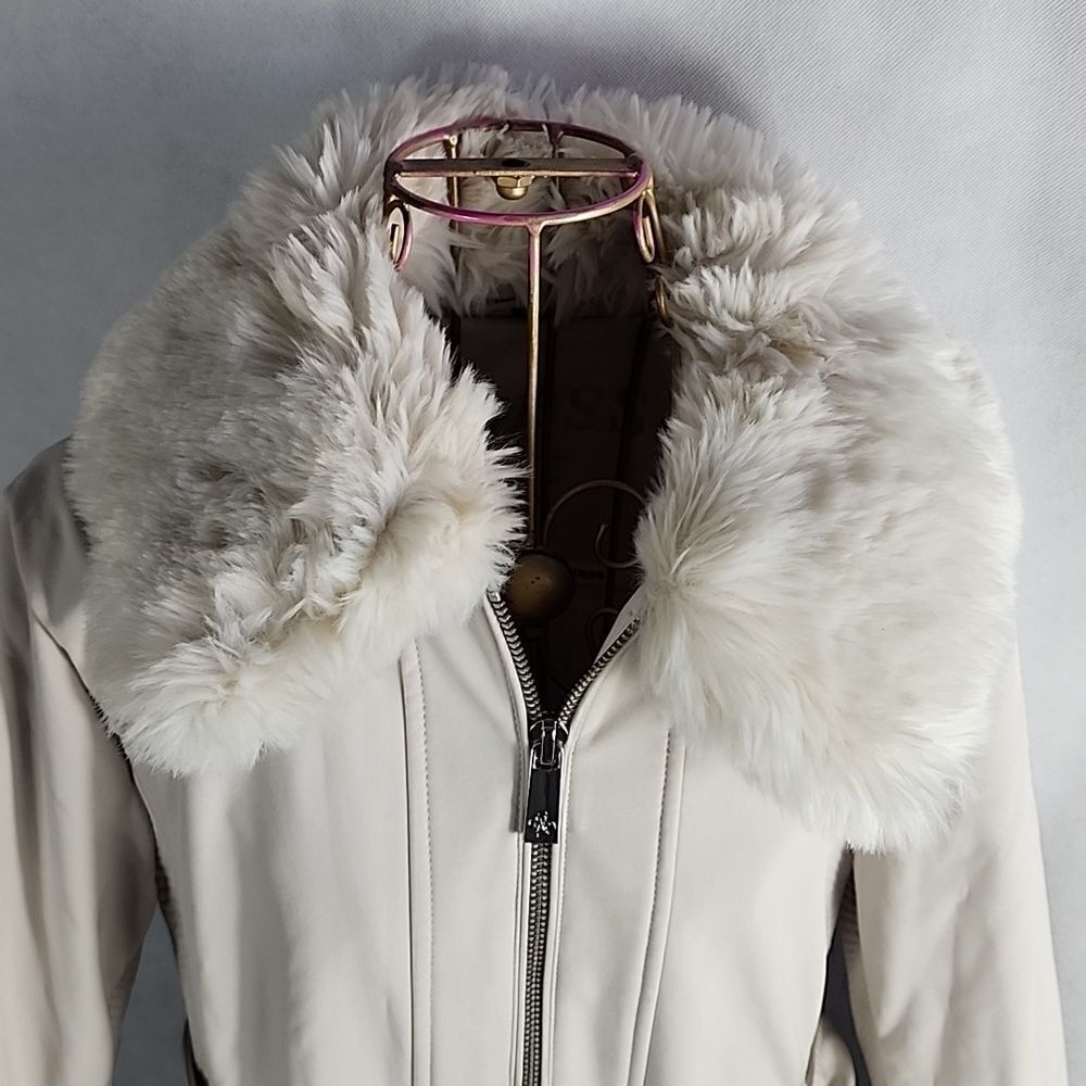 Guess Faux Fur Collar Winter White Trench Coat Detachable Scandi Girl